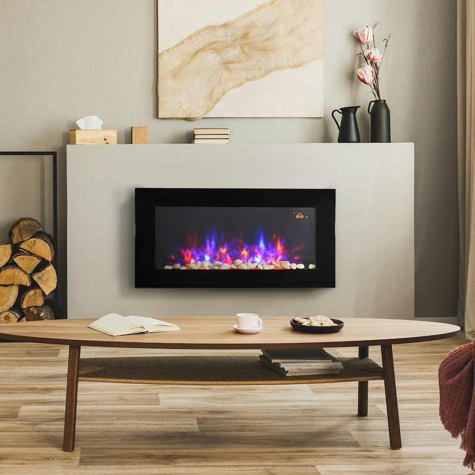 image 1 of HOMCOM 1000W/2000W LED Electric Fireplace Automatic Function Remote Timer Safe