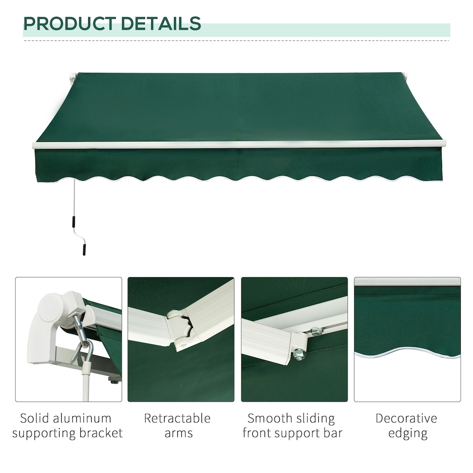 image 1 of Outsunny Manual Retractable Awning Garden Shelter Canopy 3 x 2m Green
