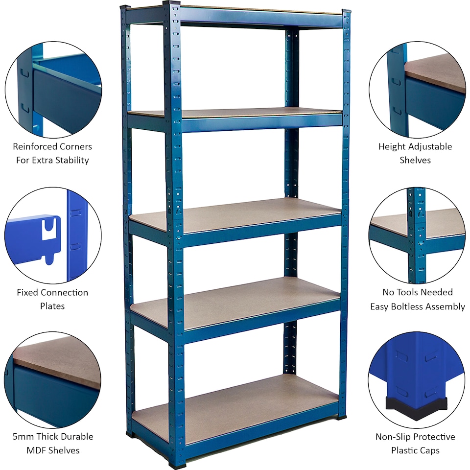 image 1 of Home Vida 5 Tier Garage Shelves Heavy Duty Shelves Boltless Shelving Storage Units - Holds Upto 875kg Per Bay - Blue - 3 Bays
