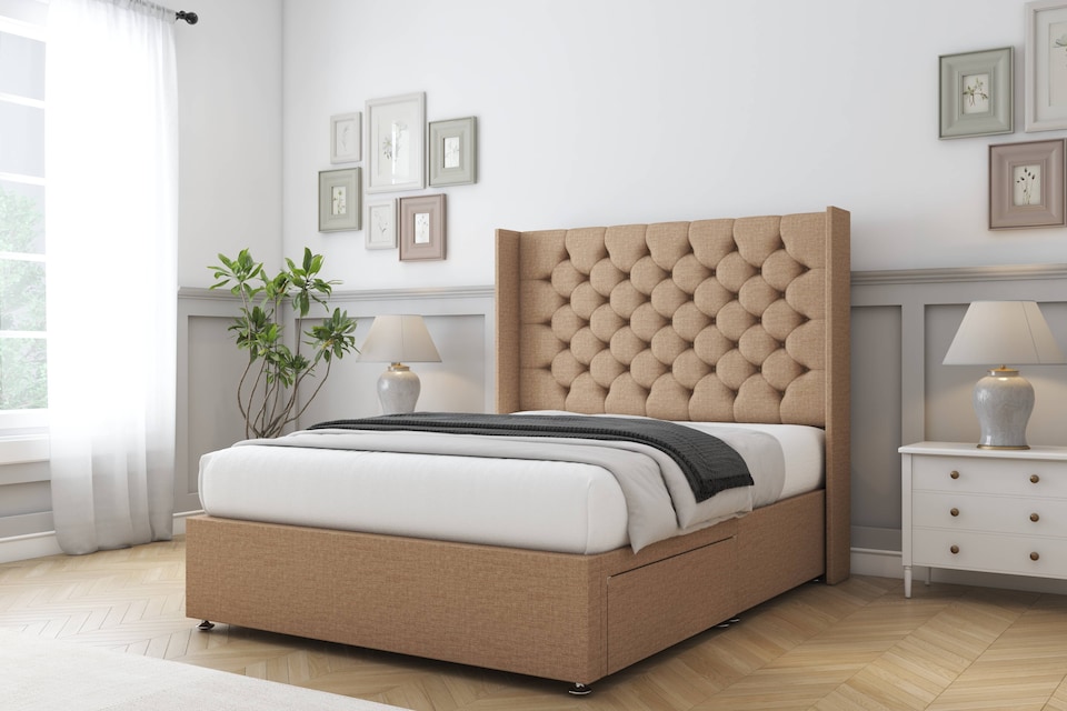 image 1 of Sloomy Dior Latte Dumfries Divan Bed With Mattress No Drawers With 54" Wingback Headboard 6' Super King | Brown | Latte | Super King | 1