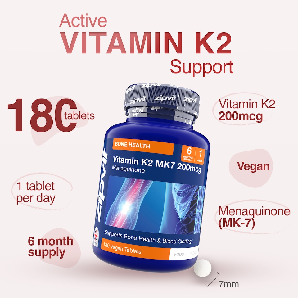 image 1 of Zipvit Vitamin K2 MK-7 200mcg, Heart & Bone Support, 180 Vegan Tablets, 6-Month Supply