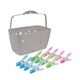 image 1 of JVL Plastic Peg Basket, Grey with 48 Prism Soft Touch Leaf Design Plastic Pegs, Multi