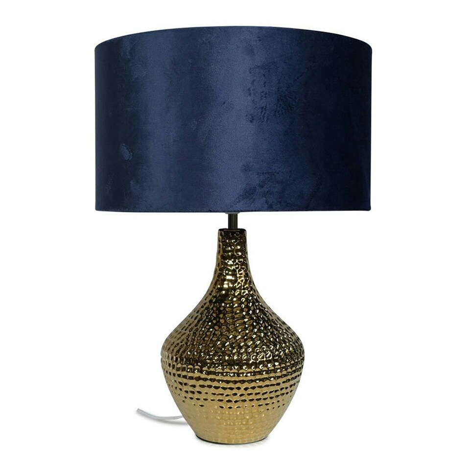 image 1 of ValueLights Bailey Polished Gold Table Lamp with Medium Blue Shade & Bulb