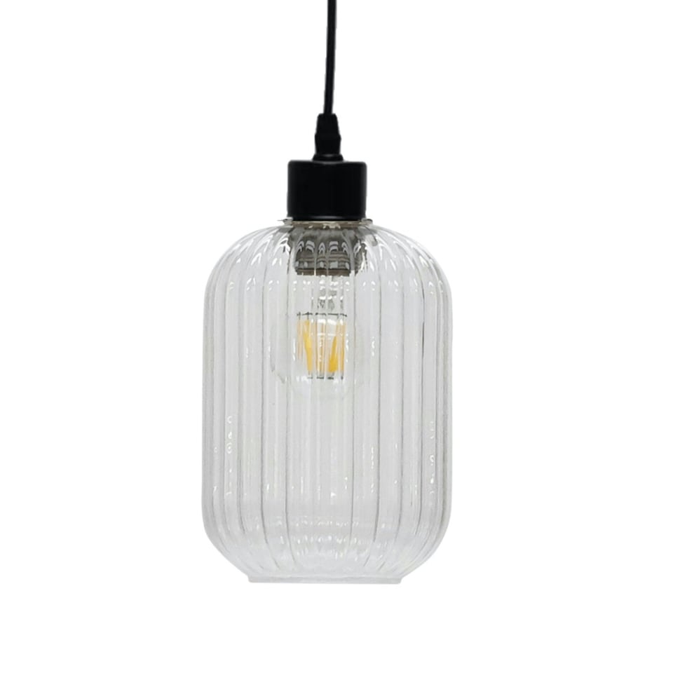image 1 of First Choice Lighting Batley Clear Ribbed Glass Easy Fit Pendant Shade Clear