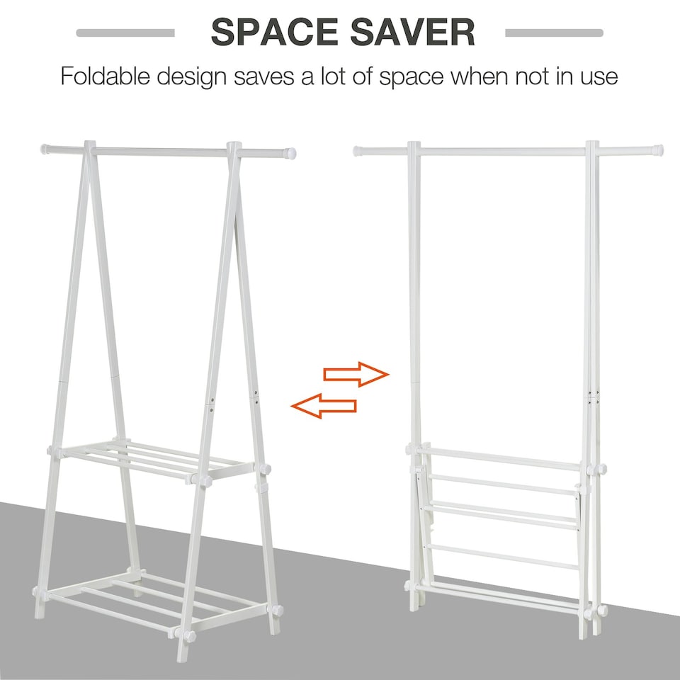 image 1 of HOMCOM 40KG Freestanding Steel Clothes Hanger w/ 2 Shelves Open Wardrobe White
