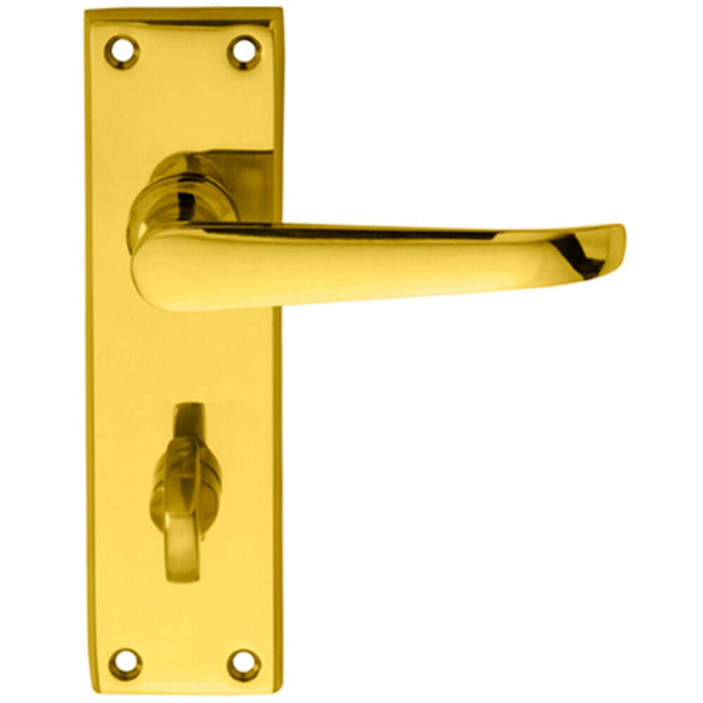 Loops PAIR Straight Victorian Lever on Bathroom Backplate 150 x 42mm Polished Brass in Metallics