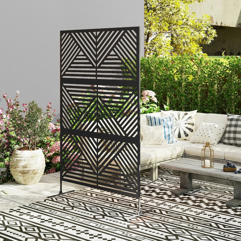 image 1 of Outsunny Decorative Outdoor Divider Privacy Panel with Stand, Rhombus Black 