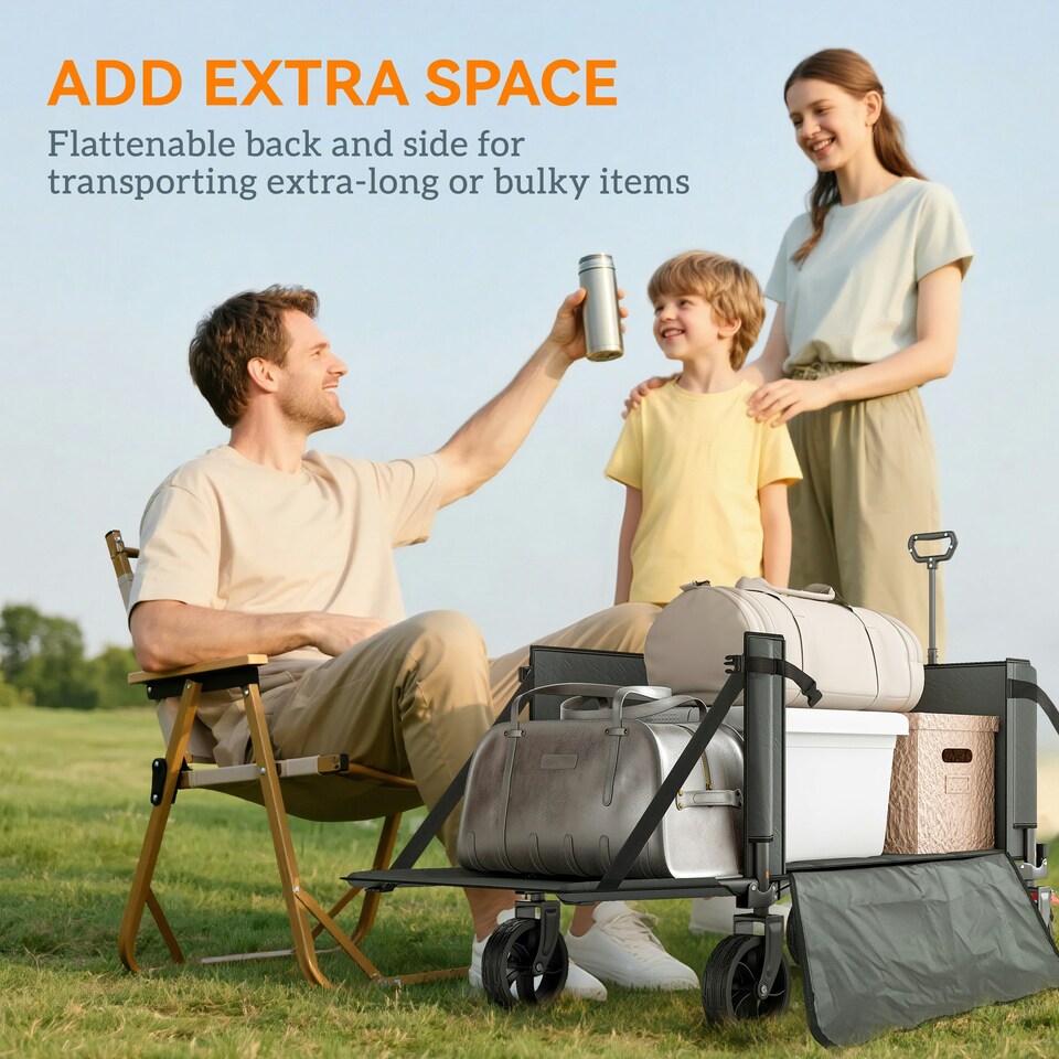 image 1 of Outsunny Folding Trolley on Wheels, Garden Cart with Openable Sides, Grey