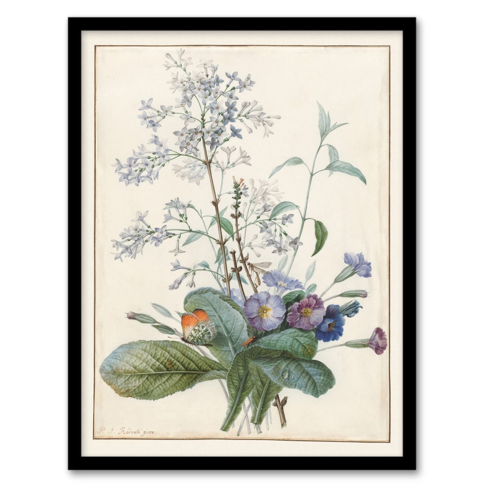 image 1 of Pierre Joseph Redoute Framed Wall Art Bouquet of Flowers with Insects Home Décor