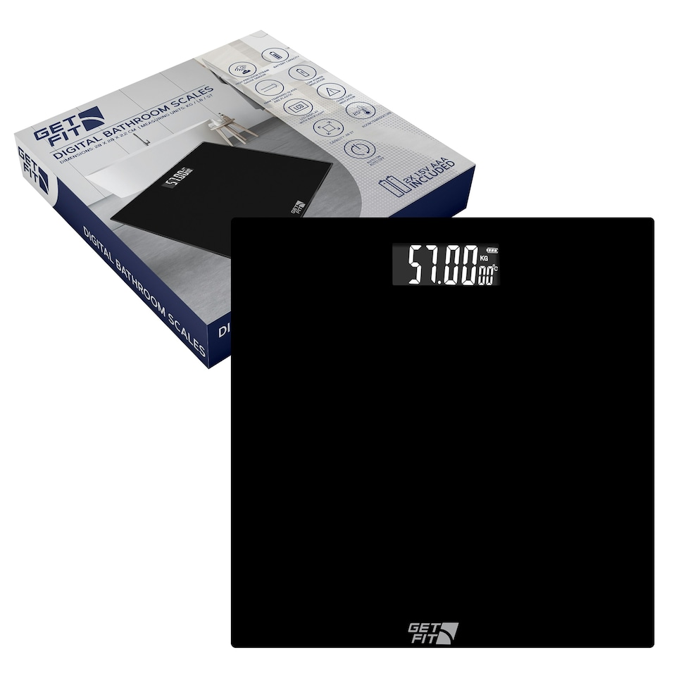 image 1 of Get Fit Bathroom Scales - Monitor Weight Loss - Digital Weighing Scale with High Precision Strain Gauge Sensor, LCD Display & Automatic On/Off - Black