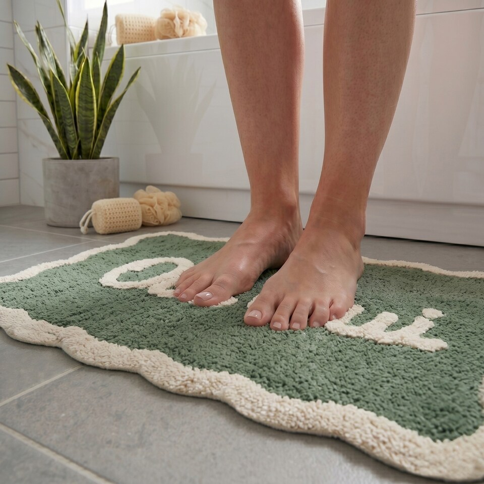 image 1 of Oui Oui Slogan Scalloped Bath Mat