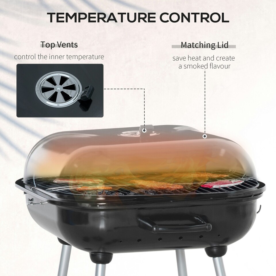 image 1 of Outsunny BBQ Charcoal Smoker Grill Trolley with 2 Wheels and Grilling Utensils