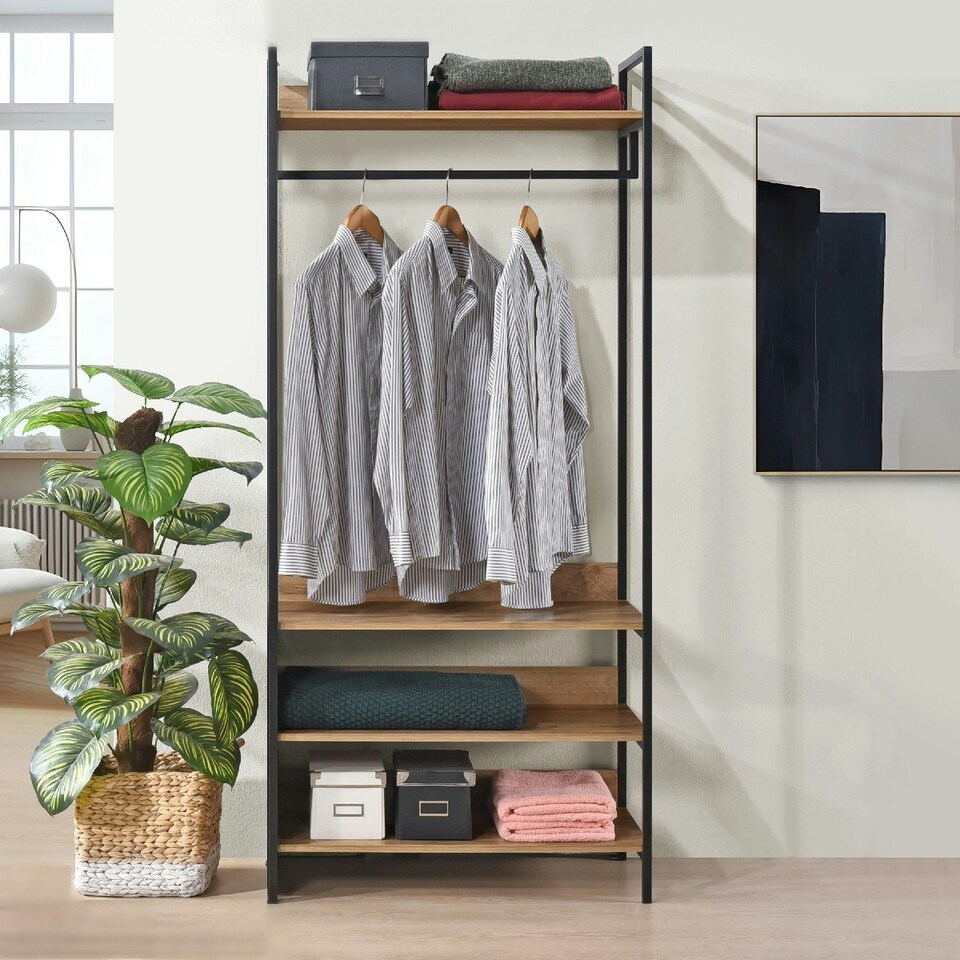 image 1 of Alva Open Wardrobe with 4 Shelves Brown | Oak