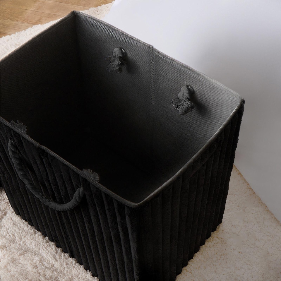 image 1 of OHS Ribbed Faux Fur Folding Laundry Basket Bag with Lid