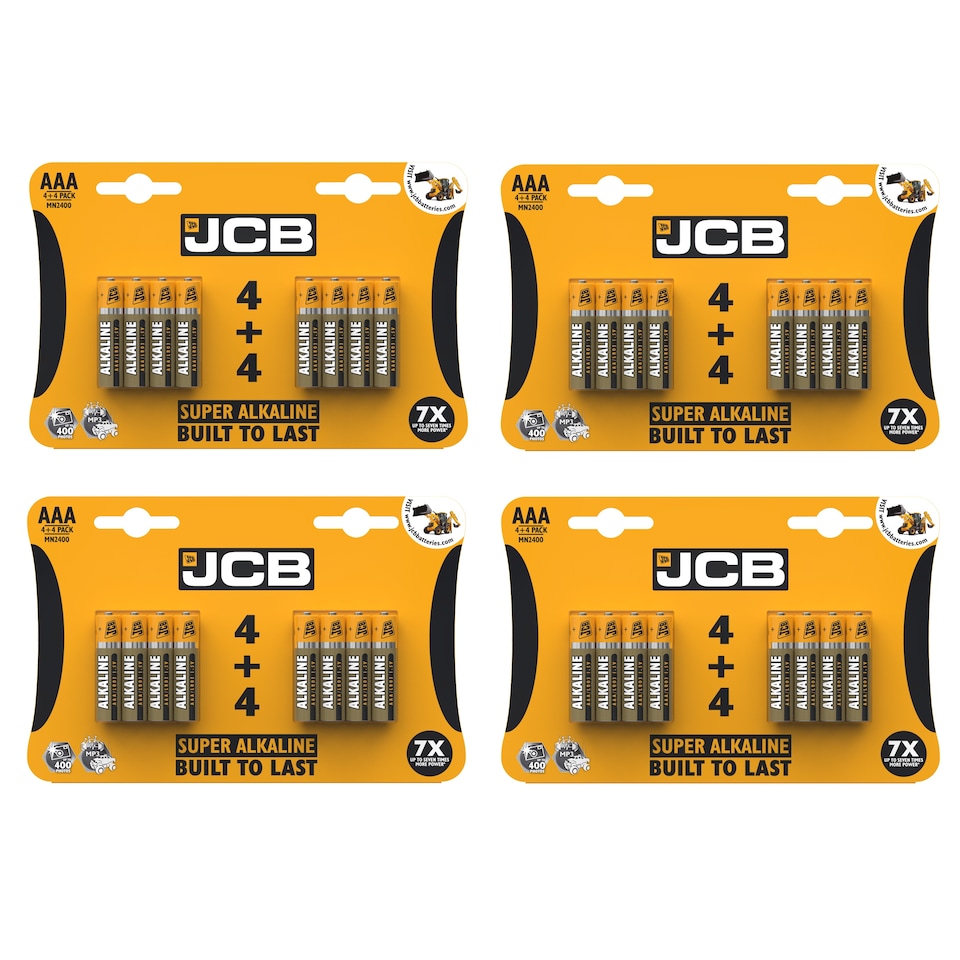 4x JCB AAA Super Alkaline Batteries - Pack of 4+4 | Multi | AAA | 8