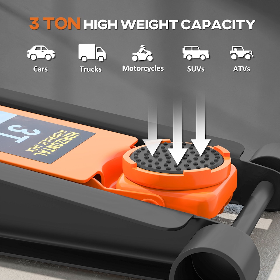 image 1 of HOMCOM 3 Ton Hydraulic Low Profile Floor Jack, Heavy Duty Car Trolley Jack Lift with 7.5-50.5 cm Lifting Range, Dual Piston Pump, Wheels, Non-slip Handle for Car Van Garage Tyre Repair Change, Orange