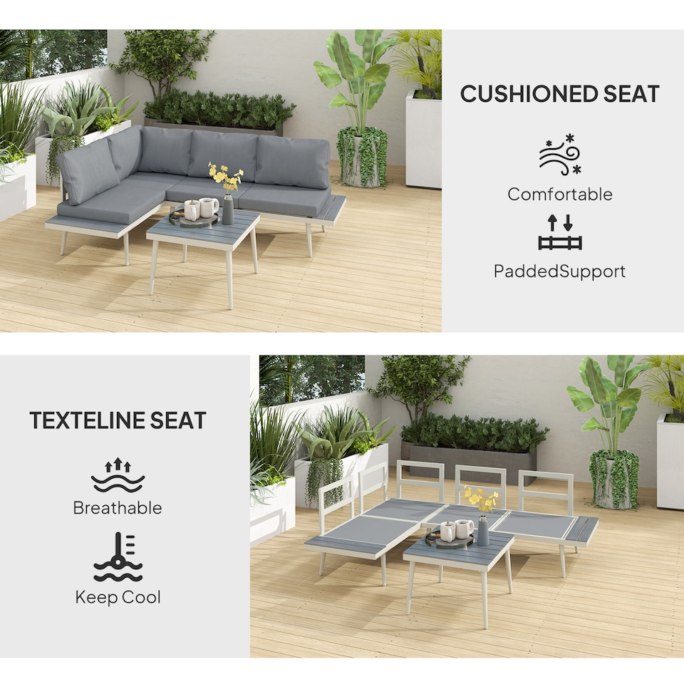 image 1 of Outsunny 3 Piece Garden Furniture Set with 5-Level Adjustable Lounger, Grey