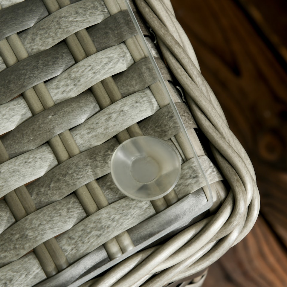 image 1 of Outsunny 3 Pieces Rattan Bistro Set, Wicker Garden Bistro Set, Glass Top Balcony Table and Chairs with Cushions for Outdoor, Patio, Balcony, Grey