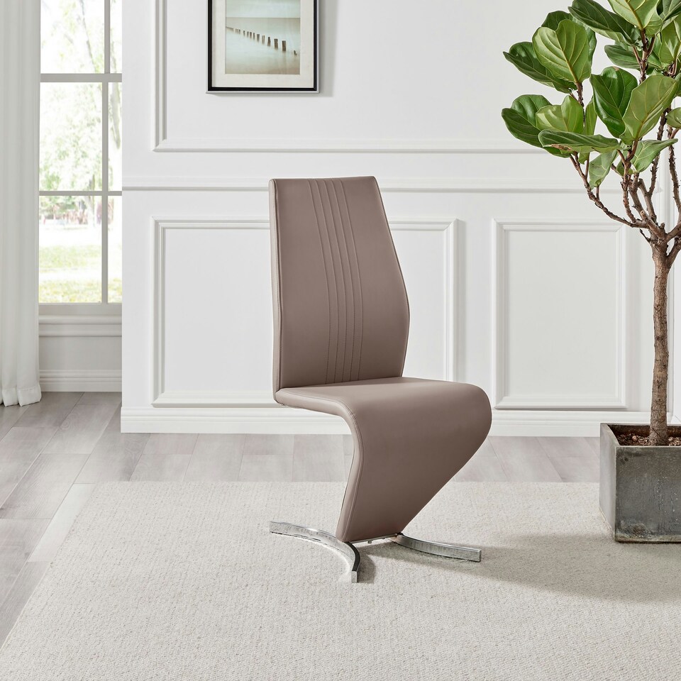 image 1 of Furniturebox 2x Willow Cappuccino Beige Faux Leather Chrome 'Z' Dining Chairs