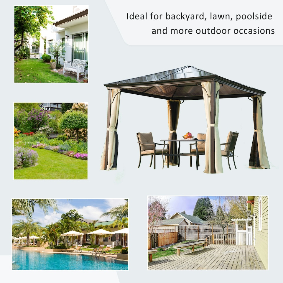 image 1 of Outsunny 3 x 3(m) Hardtop Gazebo Canopy with Mosquito Netting and Curtains