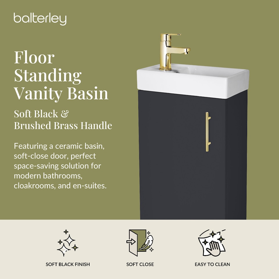 image 1 of Balterley Bathroom Contemporary Floor Standing Vanity Wash Basin & Handle | Grey | Satin Soft Black