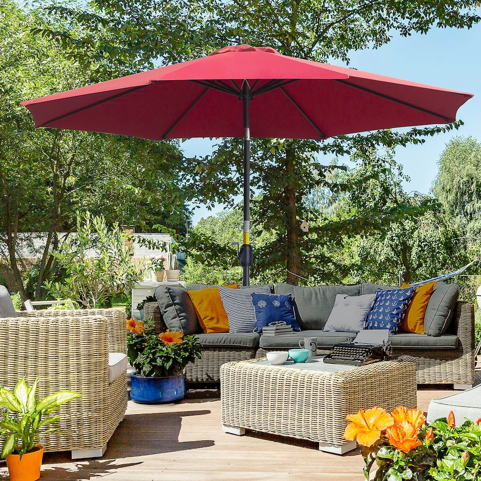 image 1 of Outsunny 3(m) Patio Umbrella Outdoor Sunshade Canopy Tilt Wine Red