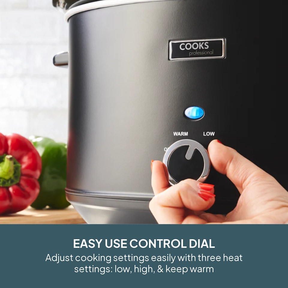 image 1 of Cooks Professional 8L Slow Cooker with Lid, Removable Bowl & 3 Heat Settings | Black | Black