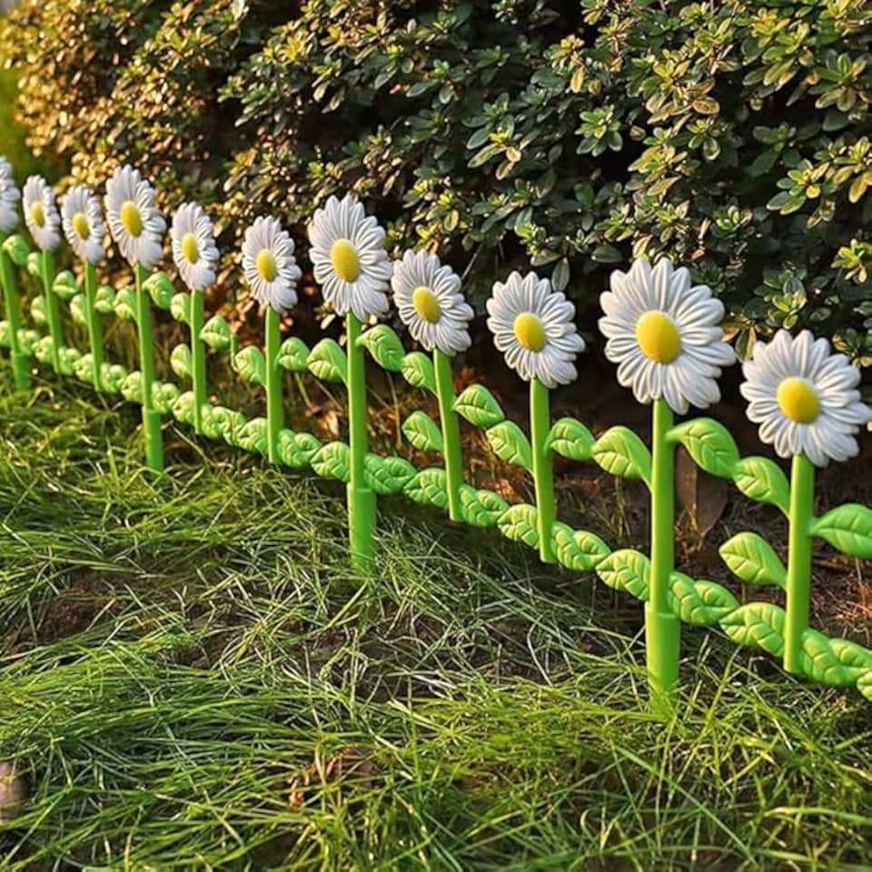 image 1 of 4 8 12 Flexible Garden Lawn Grass Edging Picket Border Panel Plastic Wall Fence | Multi | 8 Sunflower Border
