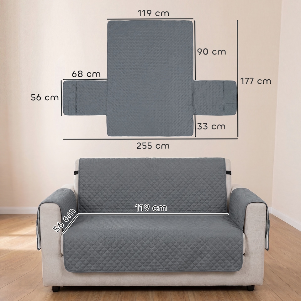 image 1 of PawHut Waterproof Sofa Cover 2 Seater, Soft Couch Cover for Dogs Cats Pets | Grey | Grey | One Size
