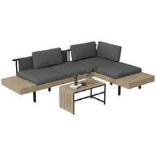 Outsunny HDPE Garden Furniture Sets with Cushions,Table, L-Shaped Sofa