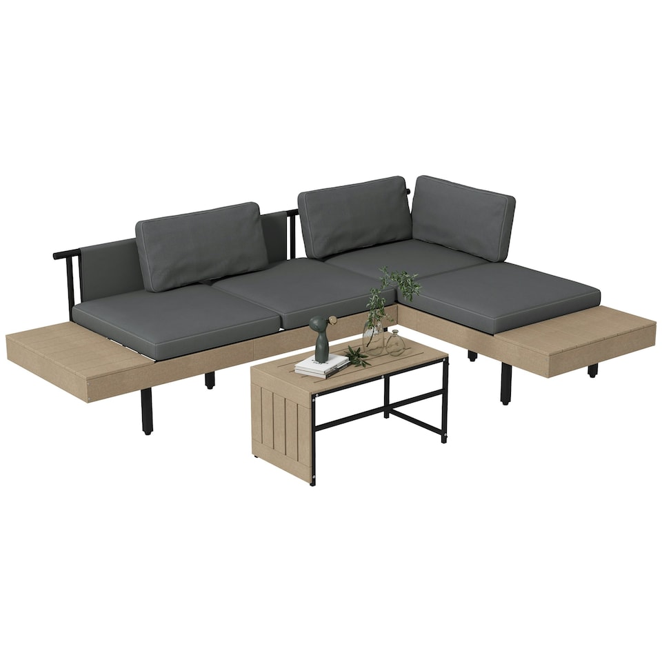 image 1 of Outsunny HDPE Garden Furniture Sets with Cushions,Table, L-Shaped Sofa