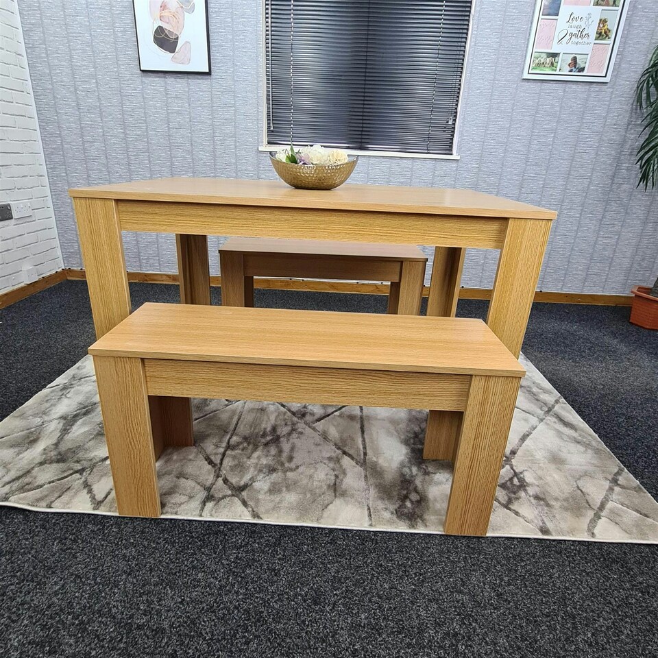 image 1 of Dining Table Set with 2 Benches Dining Room and Kitchen table set of 2 Grey