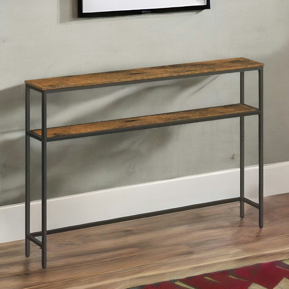 image 1 of Industrial Slim Hallway Console Table With 2 Shelves Rustic Brown Brown