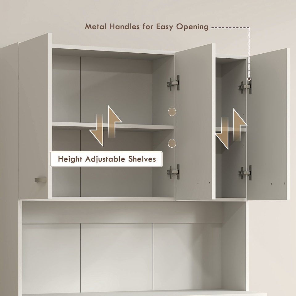 image 1 of HOMCOM 180cm Tall Kitchen Cupboard, Freestanding Kitchen Storage Cabinet with 6 Doors, Drawer, Adjustable Shelves and Open Countertop for Dining Room, Cream White | Cream | Cream