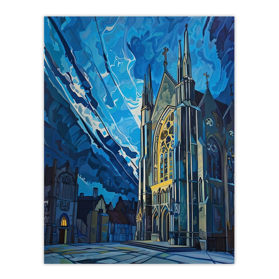 image 1 of York Minster Cathedral Night Concept Art Black Framed Wall Art Print A4