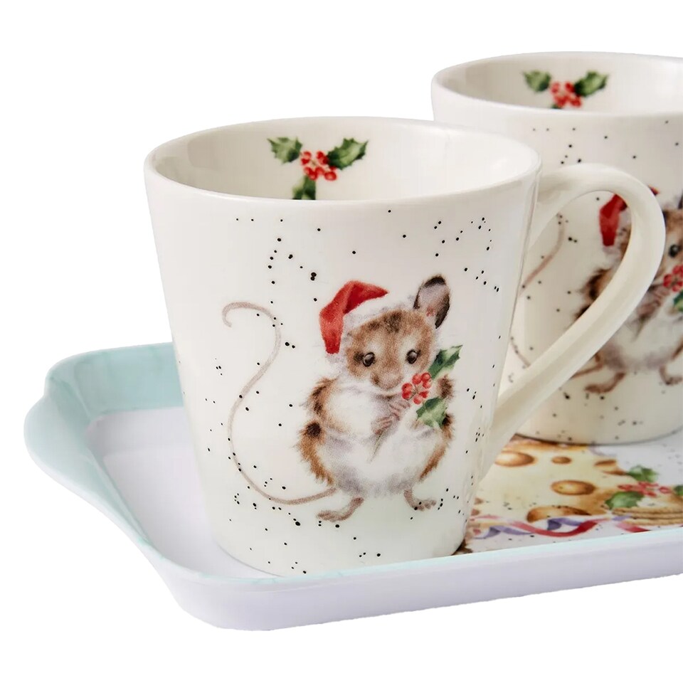 image 1 of Wrendale Designs Holly Jolly Christmas Mice Mug and Tray Set