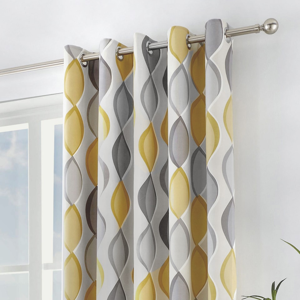 image 1 of Fusion Lennox Eyelet Curtains Grey/Ochre