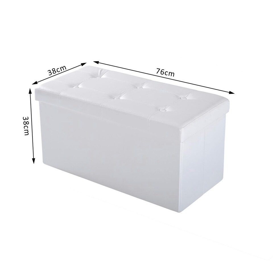 image 1 of HOMCOM Storage Ottoman Tool Box Faux Leather Folding Bench Foot Rest, White