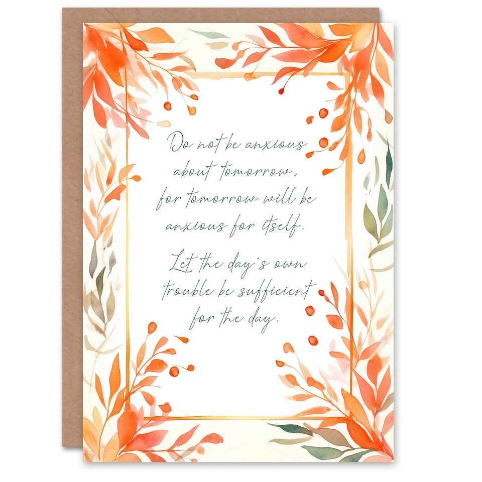 image 1 of Matthew 6:34 Live in the Moment Orange Flowers Bible Christian Birthday Card