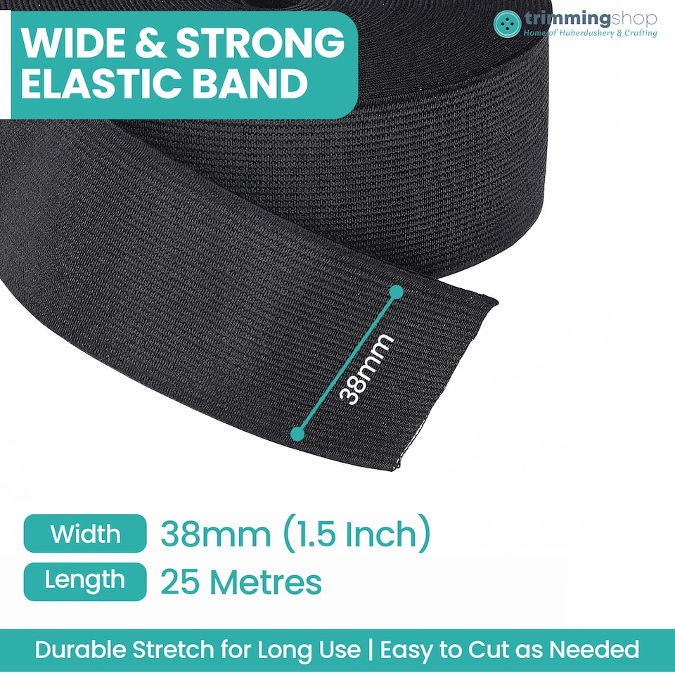 image 1 of 38mm White Wide Flat Elastic Band, Polyester Waistband Tape Cord - 25M