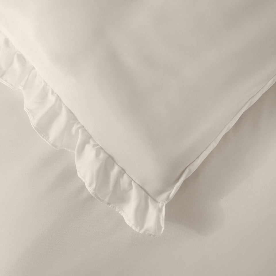 image 1 of OHS Ruffled Frill Edge Duvet Cover and Pillowcase Bedding Set, Super King - Natural Yellow | Natural | Super King