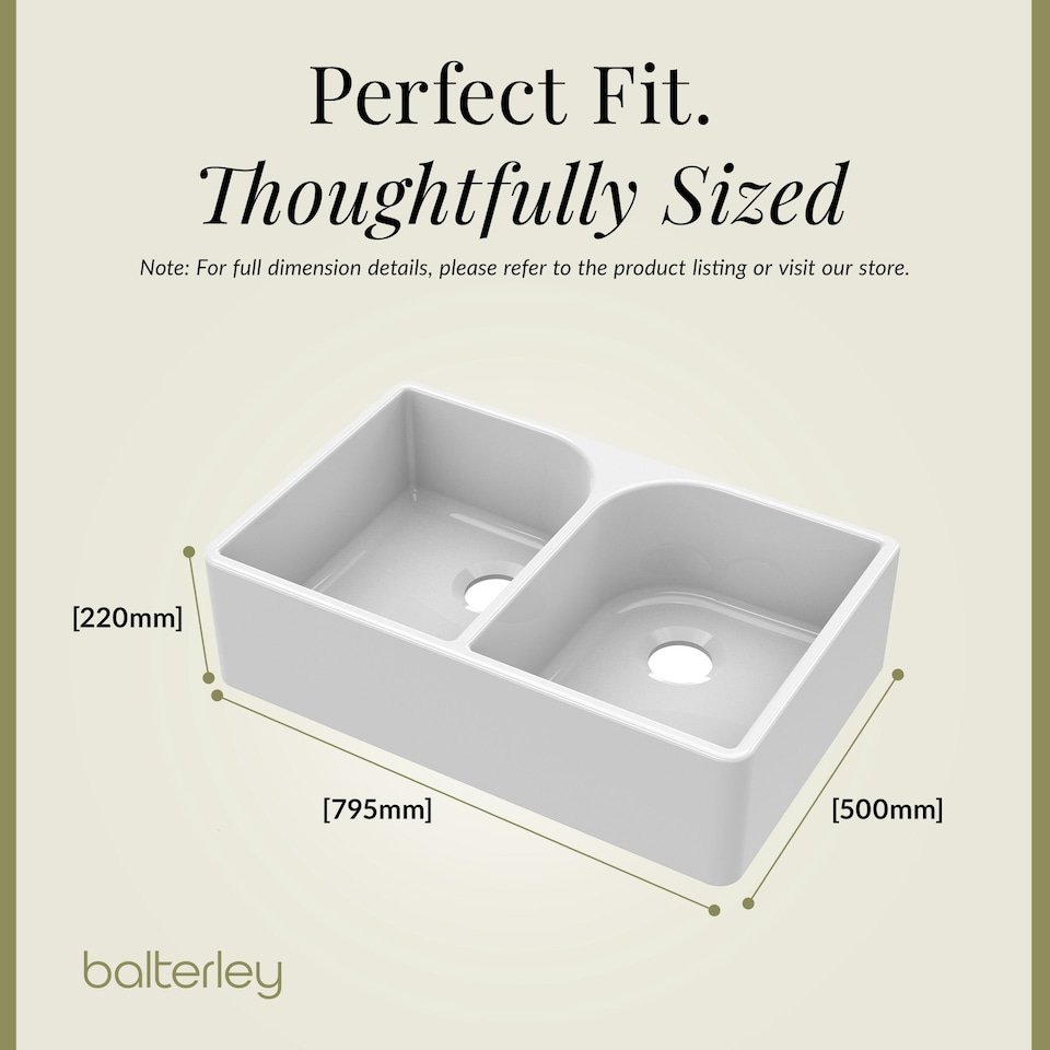 image 1 of 795mm -  2 Bowl Fireclay Butler Kitchen Sink -  Full Weir  & Wastes