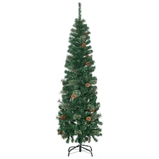 HOMCOM 5.5FT Artificial Slim Christmas Tree Holiday Home Décor with Pine Cones