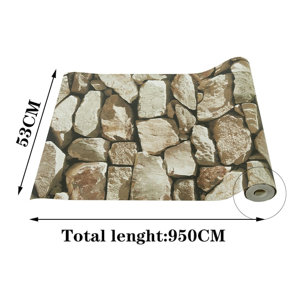 image 1 of Living and Home Rustic Stone Brick Textured PVC Wallpaper | Multi