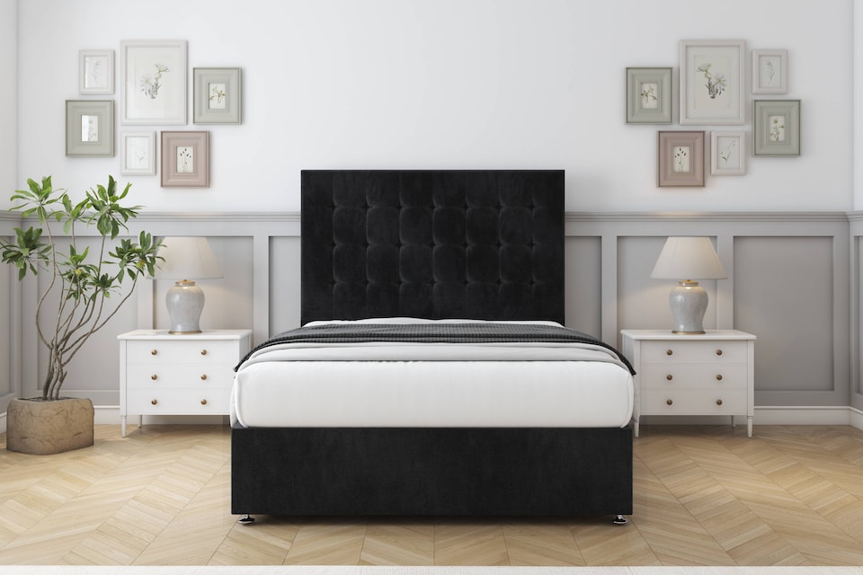 image 1 of Sloomy Alabama Black Naples Divan Bed Base No Drawers With 26 Inch Strutted Headboard | Black | Black | King | 1