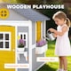 image 3 of Outsunny Wooden Playhouse with Doors, Windows, Plant Pots for Kids - Grey