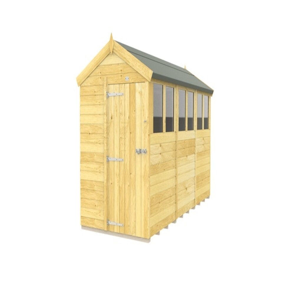 image 1 of 5 x 12 Feet Apex Shed - Single Door With Windows - Wood - L358 x W147 x H217 cm Brown