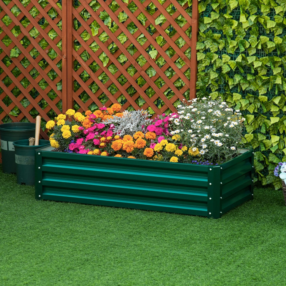 image 1 of Outsunny Raised Garden Bed Elevated Planter Box for Flowers Green