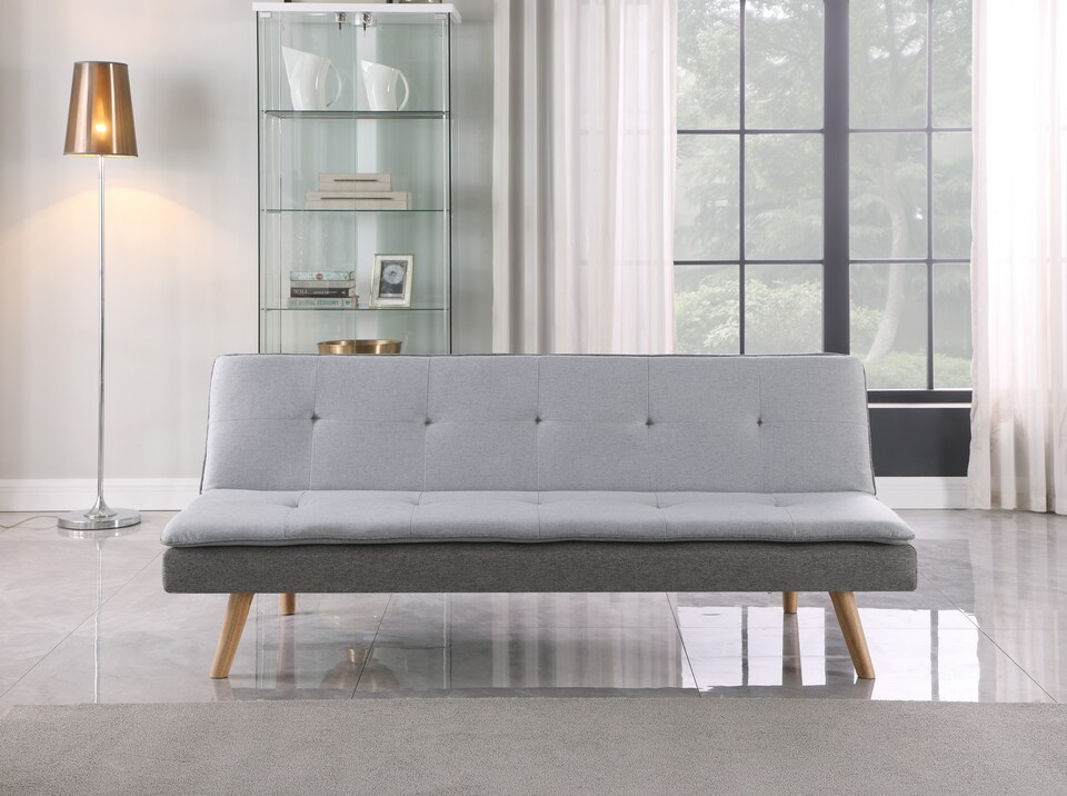 image 1 of Malmo 3-Seater Linen-Look Clic-Clack Sofa Bed with Wooden Legs - Grey | Grey | Grey | 1