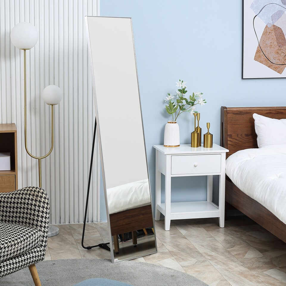 image 1 of HOMCOM Full Length Mirror Wall-Mounted, 160  40 cm Freestanding Rectangle Dressing Mirror for Bedroom, Living Room, Silver Frame